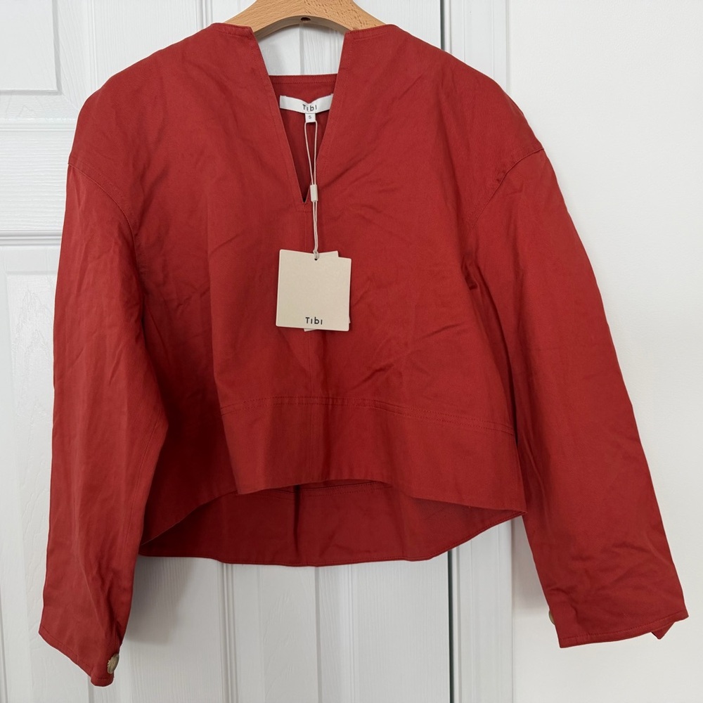 TIBI Harrison Sculpted Split-Neck Chino Top - S - Picture 3 of 7